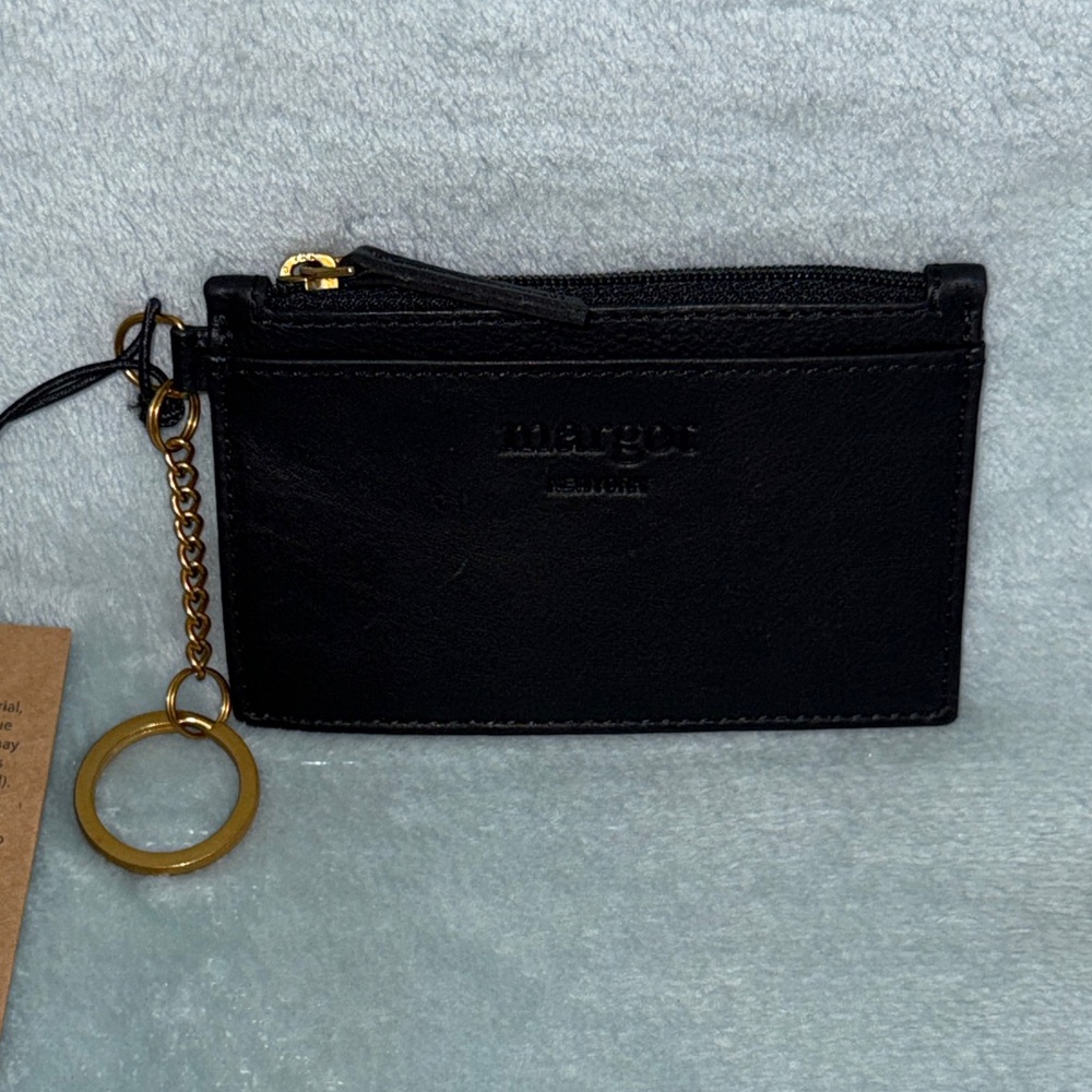 Margot Black Leather Card Case with Key Ring